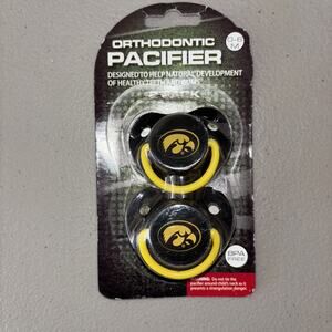 Iowa Hawkeye Black/Gold Orthodontic 2 Pack Pacifiers NCCA Licensed BPA Free 0-6